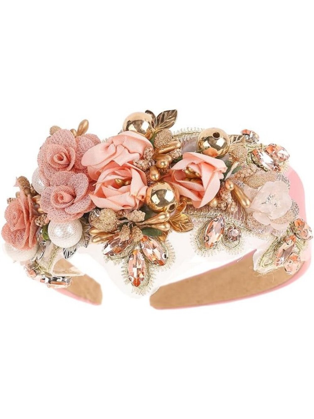 Bohemian Floral Rhinestone Headband with Pearls & Crystals - Wedding Hair